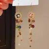 Pendientes Retro Accesibles de Lujo con Cristal de Zirconia en Forma de Flor, Borla Colorida, Gancho para Oreja, Estilo Étnico, Nicho, Elegantes, con Estilo, de Gama Alta