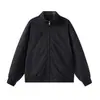 "Ligera y nítida" textura natural arrugada Chaqueta Harrington de cuello alto estilo japonés para hombre, prenda exterior casual negra para primavera y otoño
