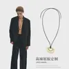 Collar con Colgante Geométrico de Metal Forma de Gota de Agua con Cordón de Cuero Negro Cadena para Suéter Larga Nuevo para Mujer