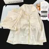 Conjunto de Pijama Duas Peças Manga Longa em Seda Gelada Jacquard com Bojo, Conjunto de Casa Feminino Levemente Luxuoso