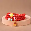 Tienda de Fábrica Auténtico Arena Roja Cinabrio Real Pulsera de Tres Círculos de 6 mm Accesorios de Cera de Abeja Pulsera Versátil