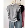 Camiseta de Renda com Rendas Cruzadas Xiyin Temu 210g Algodão Puro Manga Curta Feminina Tamanho Grande Look Emagrecedor Top