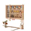 Soporte de Exhibición de Cajas Sorpresa de Madera Maciza Gabinete de Exhibición de Figuras de Almacenamiento Caja de Exhibición de Muñecas Pop Mart Estante de Pared Montado en la Pared