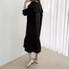 Vestido elegante de primavera y otoño de estilo coreano, estilo retro, con cuello azul marino, holgado, adelgazante y mangas largas tipo farol, estilo femenino.
