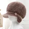 Gorro de Invierno para Mujeres de Mediana Edad y Mayores Abuela Mamá Persona Mayor Gorro Cálido Más Terciopelo Protección contra el Frío Lana Gorro de Punto para Señora Mayor