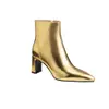 Botas de moda de salto grosso para outono e inverno, botas de bico fino de corte baixo com zíper lateral para comércio exterior, sapatos versáteis plus size, cor sólida, salto alto leve