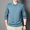 Camiseta Masculina de Manga Longa Nova para Meia-Estação Primavera e Outono Casual de Negócios Lapela para Homens de Meia-Idade Roupa de Pai Camisa Polo Top