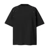 Camiseta de Manga Corta para Hombre Estilo Americano Cleanfit Desestructurada con Retazos y Remaches de Sorona, Holgada y Única de Corte Cuadrado