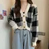 Nueva colección de otoño/invierno estilo coreano: un cárdigan de punto a cuadros de manga larga, suave pero chic y elegante, con cintura entallada, una prenda exterior versátil para mujer
