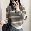 Capa base de rayas de bloques de color para mujer, suéter de punto de manga larga para otoño/invierno con cuello, jersey de punto de manga larga, moderno