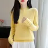 Suéter de punto de lana pura estilo coreano, medio alto, medio abierto, transfronterizo para mujer, jersey de ganchillo con manga, otoño e invierno