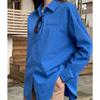 Foto Real de Chaqueta Camisera Coreana Azul de Manga Larga para Mujer Otoño 2025 Elegante de Alta Gama Suelta Casual Camisa Tendencia