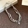 Conjunto de Duas Peças de Pulseira e Colar Ajustável Redondo Transfronteiriço Europeu e Americano, Corrente para Clavícula Personalizada Retrô, Joias de Luxo Leve e de Alta Qualidade