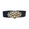 Cinturón Ancho Elástico Europeo y Americano Transfronterizo para Mujer Incrustado con Pedrería Elástico Casual Delgado Decorativo de Cristal Mayoreo en Stock