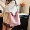 Bolso de lona tipo cubo para mujer, nuevo bolso de moda 2024, bolso de hombro de tela a cuadros con colores contrastantes, bolso de mano para estudiantes universitarios, bolso de viaje artístico