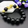 Pulsera Pixiu Chapada en Oro Joyería Moda Seis Caracteres Palabras Verdaderas Pixiu Dorado Piedra Negra Yaoshi Regalos en Vivo para Hombres y Mujeres