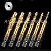 Macho de roscar compuesto largo con revestimiento de titanio y vástago hexagonal, macho de roscar a máquina de acero de alta velocidad, macho de roscar largo multiusos integrado para taladrado y roscado.