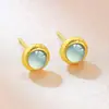 Pendientes de Tuerca Colgantes de Huevo Azul Agua de Jade Natural Grado A Recomendados por Bloggers Tipo Hielo Jade Moda de Gama Alta Pendientes para Mujer
