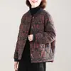 2025 Inverno Novo Moda Coreana Estampado Estilo Retrô Gola Alta para Cobrir a Carne e Parecer Emagrecedor Casaco de Algodão Quente Acolchoado Espessado