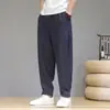 Calças casuais folgadas de rami para homens, calças harém finas de verão, calças esportivas respiráveis, rami grosso, estilo chinês, tamanho grande, caimento justo