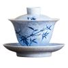 Tazón de bambú pintado a mano con tinta, tazón de té grande de tres talentos de alta calidad con tapa, ceniza vegetal, juego de té kung fu, taza de té anti-quemaduras