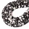 Shixi Jewelry Pulseira Polida Natural Contas Redondas DIY Contas Soltas Acessórios de Joia Material Pedra Zebra Preto e Branco Corte Redondo