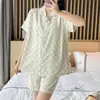 Cárdigan de manga corta para mujer, pijama de verano, tejido de algodón burbuja crepé para mujer, traje dulce estilo ins, ropa de casa