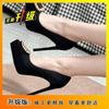 Elegantes Zapatos de Tacón Alto con Hebilla Cuadrada y Tacón Fino para Mujer 2025 Otoño Nuevos Zapatos Negros de Gamuza con Plataforma Pequeña y Punta