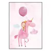 Pintura em tela rosa menina bailarina jardim de infância padrão de desenho animado nórdico menina flor quarto infantil pintura decorativa núcleo