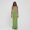 Vestido lencero sexy de Amazon AliExpress, con espalda descubierta, ajustado, falda a la cadera, vestido verde con cuentas.