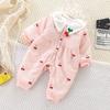 Jaqueta Acolchoada de Algodão Peça Única para Menina Outono e Inverno Estilo Ocidental Estilo Coreano Princesa Manga Longa Roupa Quente Bordado Cereja Jaqueta Fina de Algodão