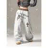 Comercio Transfronterizo Pantalones Deportivos Plisados Tipo Cimitarra con Estampado de Leopardo Patchwork Estilo Retro Americano para Mujer Otoño e Invierno Nuevo Diseño con Letras Sueltas