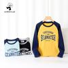 Camiseta Infantil de Manga Longa Estilo Coreano para Primavera e Outono, Blusa Raglan de Algodão e Caxemira para Crianças de Tamanho Médio e Grande, Estilo Igual ao Elefante Pequeno Ham para Meninos