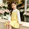 Vestido infantil para exportação, novo estilo primavera e outono 2026, moda coreana, vestido princesa duas peças com retalhos e mangas compridas para crianças maiores