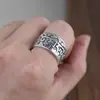 Anillo Sánscrito Plateado, Versión Ancha Retro, Anillo Ajustable de Seis Caracteres Mantra, Diseño de Nicho, Venta Directa de Fábrica