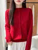 Cardigã de Tricô Exquisito com Gola Meia-Alta Crochê Feminino Outono Jacquard Pesado Tricô Solto Suéter Casaco Emagrecedor