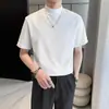 Camiseta de Manga Corta de Color Sólido con Cuello Medio para Hombre 2022 Primavera y Verano Estilo Ligeramente Maduro Básica Versátil Camiseta Blanca de Base de Manga Corta