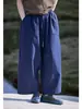 Pantalones Largos de Algodón Puro Azul Nuevo de Verano Artísticos para Mujer, Cintura Elástica, Pantalones Rectos Casuales Holgados Retro Adelgazantes