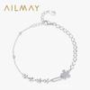 Pulsera de plata de ley S925 ligera de lujo con microdiamantes y flores pequeñas para mujer, con costuras frescas de verano, diseño geométrico, joyería de mano abierta