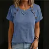 Camisa Feminina Novo Estilo Europeu e Americano Comércio Exterior Gola Redonda Transfronteiriço Roupas Femininas Verão Botão Amazon Cor Sólida Casual Manga Curta