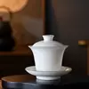Dehua suet Jade sancai Tigela com tampa porcelana branca traçado a ouro tigela de chá grande chá único cerâmica para chá caneca pode ser personalizado logo