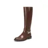 Botas de Cavaleiro Sinfonia Negra Estilo Yang Mi para Mulheres, Botas de Cano Alto com Zíper Lateral, Botas de Salto Alto