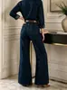 Pantalones vaqueros de pierna ancha en lavado oscuro estilo europeo y americano con bolsillos y cremallera, pantalones largos casuales de tiro medio para mujer, adecuados para todas las estaciones