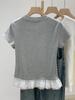Camiseta de Manga Corta con Cuello Redondo y Ribete de Encaje Estilo Ballet para Mujer, Primavera/Verano 2026, Pura y Deseable, Top Base para Vestir en Capas