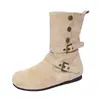 Botines Retro de Caña Media de Dos Vías Botas Vaqueras de Moda Occidental para Mujer, Botas Martin Planas Simples y Cómodas Casuales para Otoño e Invierno