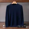 Suéter de cachemira para hombre al por mayor transfronterizo, suéter de color liso con cuello redondo, camisa base de punto de lana holgada de negocios casual de alta gama