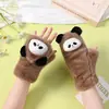 Guantes de Felpa Cálidos de Doble Capa con Forro Polar Engrosados para Ciclismo, Dedos Descubiertos con Solapa, de Dibujos Animados Lindos para Estudiantes, Niñas, Otoño e Invierno