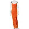 Nuevo vestido de noche europeo y americano para mujer, sexy y lujoso, sin tirantes, espalda descubierta, entallado en la cintura, adelgazante, vestido largo con abertura alta para mujer