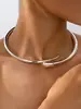 Pulseira de Colar Abertura de Mola Geométrica Metálica Brilhante Estilosa Europeia e Americana Feminina Punk Simples Gargantilha