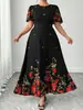 Comércio Exterior Transfronteiriço Europeu e Americano Tamanho Plus Novo Estilo Verão 2026 Elegante Gola Redonda Estampado Cintura Marcada Vestido de Comprimento Médio
